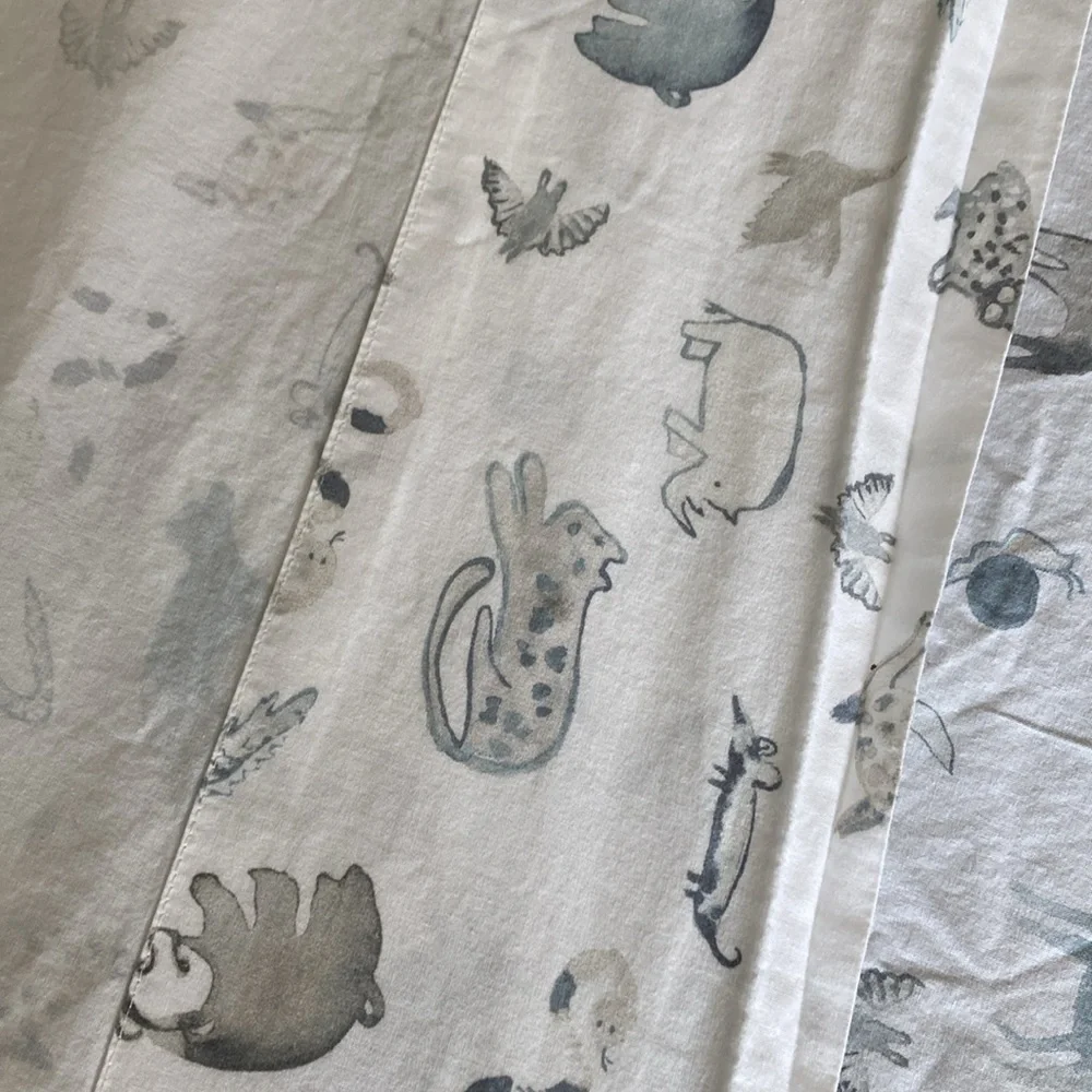 Restoration Hardware Wildlife Washed‎ Percale Top Sheet Full Ocean Grey